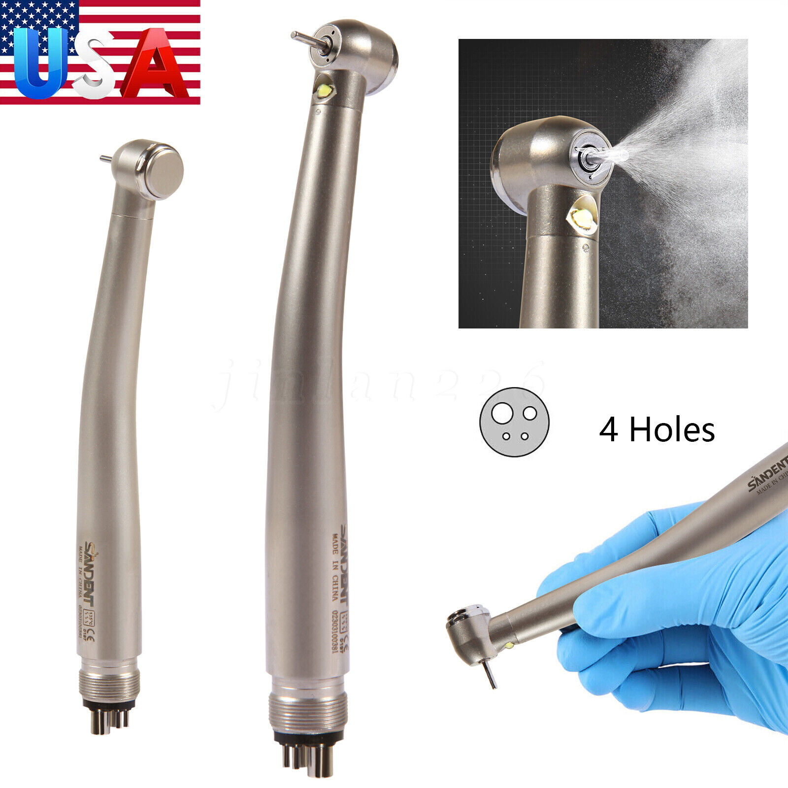 SANDENT Dental LED E-generator / No-LED High Speed Turbine Handpiece 2/4Hole USA