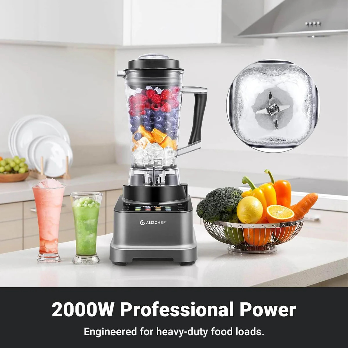 AMZCHEF 8-IN-1 Professional Blender 2000 W, 68 oz, Timer, XL-05 - Scratch & Dent