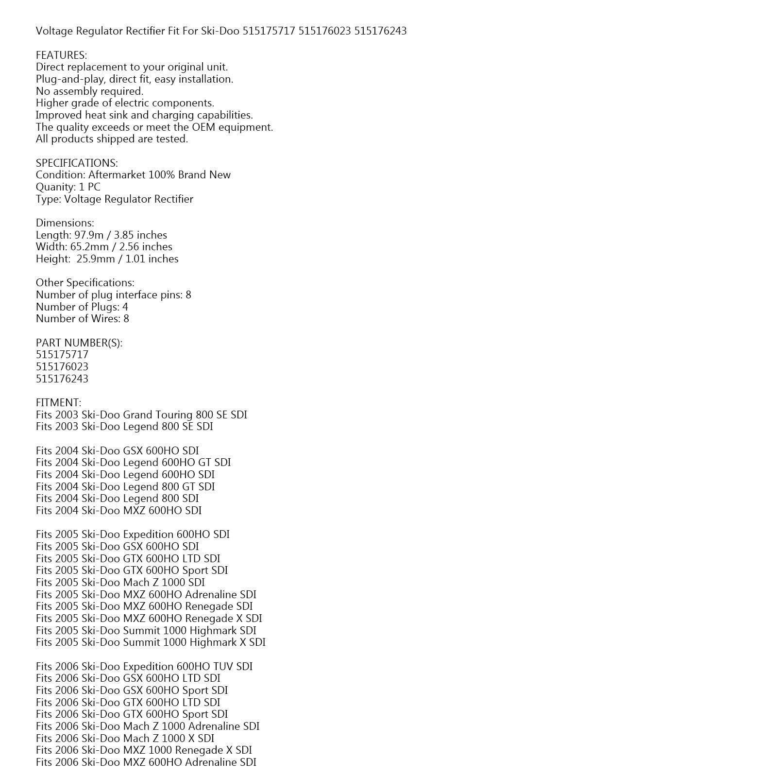 Voltage Regulator Fit for Ski-Doo GTX GSX 600 HO SDI 515176243 515175717 H10