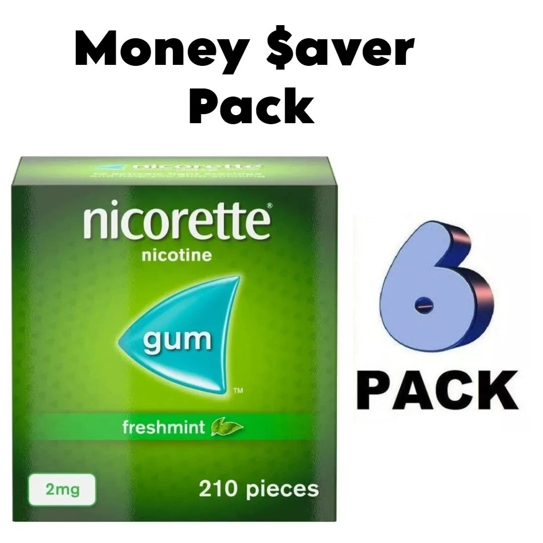 6 x Nicorette Fresh mint Gum 2Mg 210 Pieces PACK OF 6