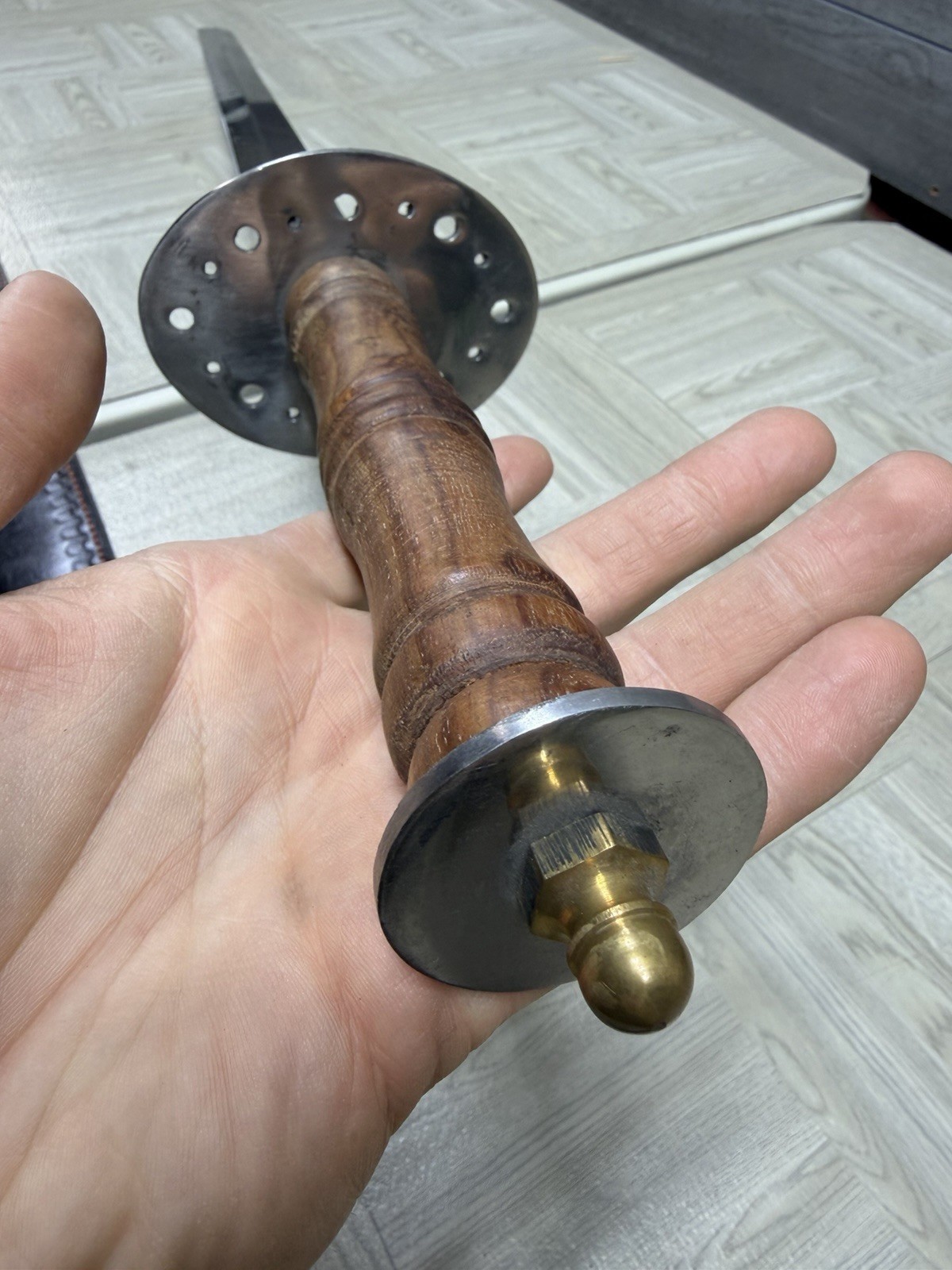 Pakistan Reproduction Battle Sword W Leather Sheath Wood Handle Metal Blade Vtg