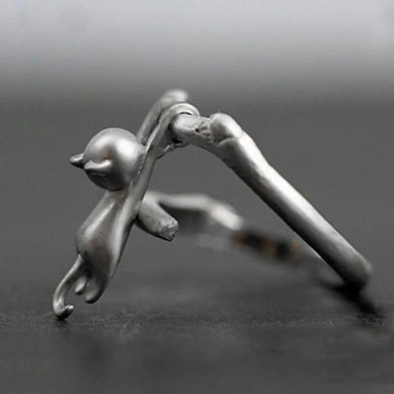 925 Sterling Silver Cat Branch Adjustable Ring for Women Elegant Jewelry Gifts!