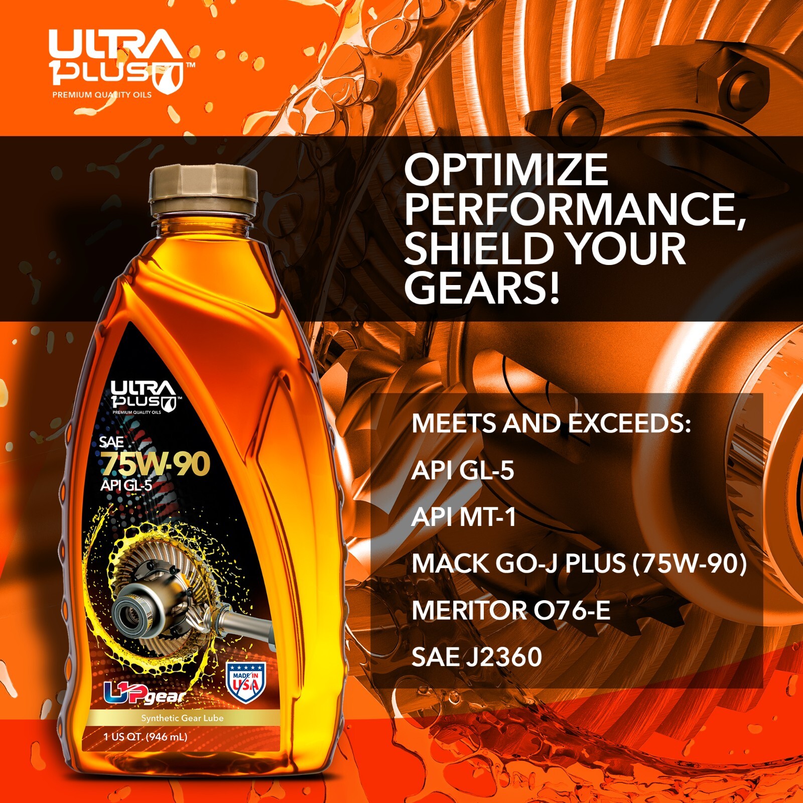 Ultra1Plus SAE 75W-90 Synthetic Gear Oil API GL-5 | 2 Gallon Pack (8 QTS)