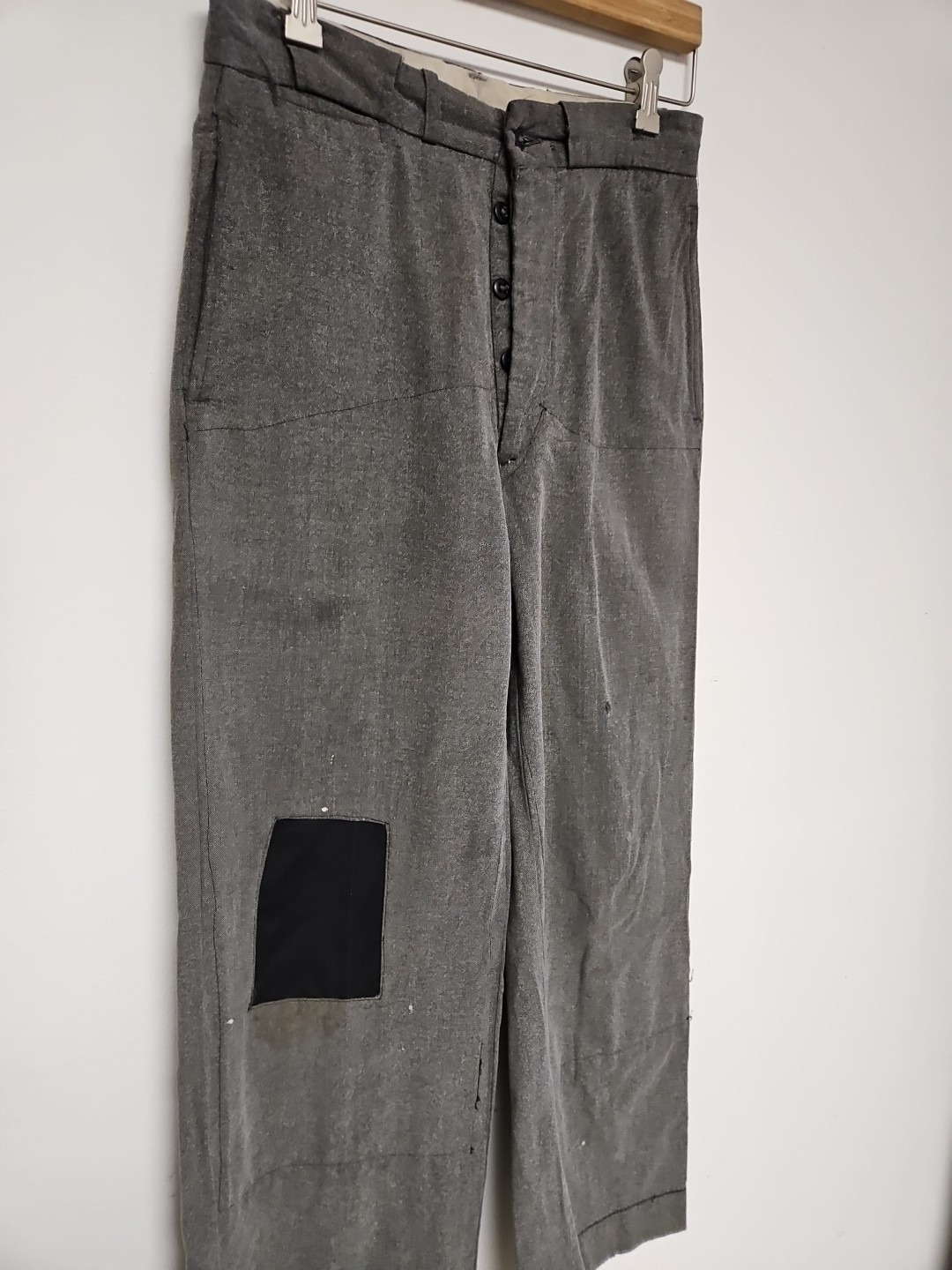 Vtg 40s 50s Sanforized Cotton Trousers Pants Button Fly Distress Repair 29x28