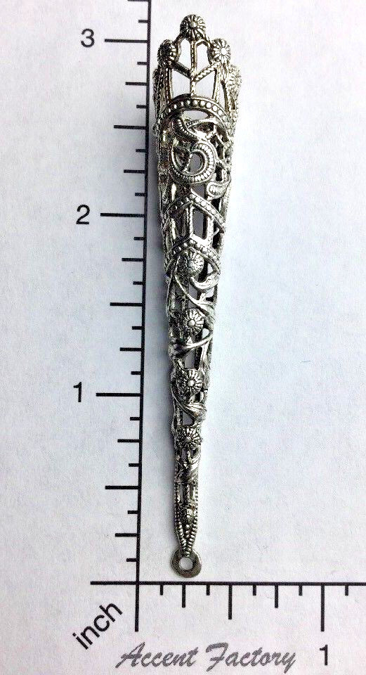 13154 Large Tussie Mussie Victorian Holder Matte Silver Oxidized