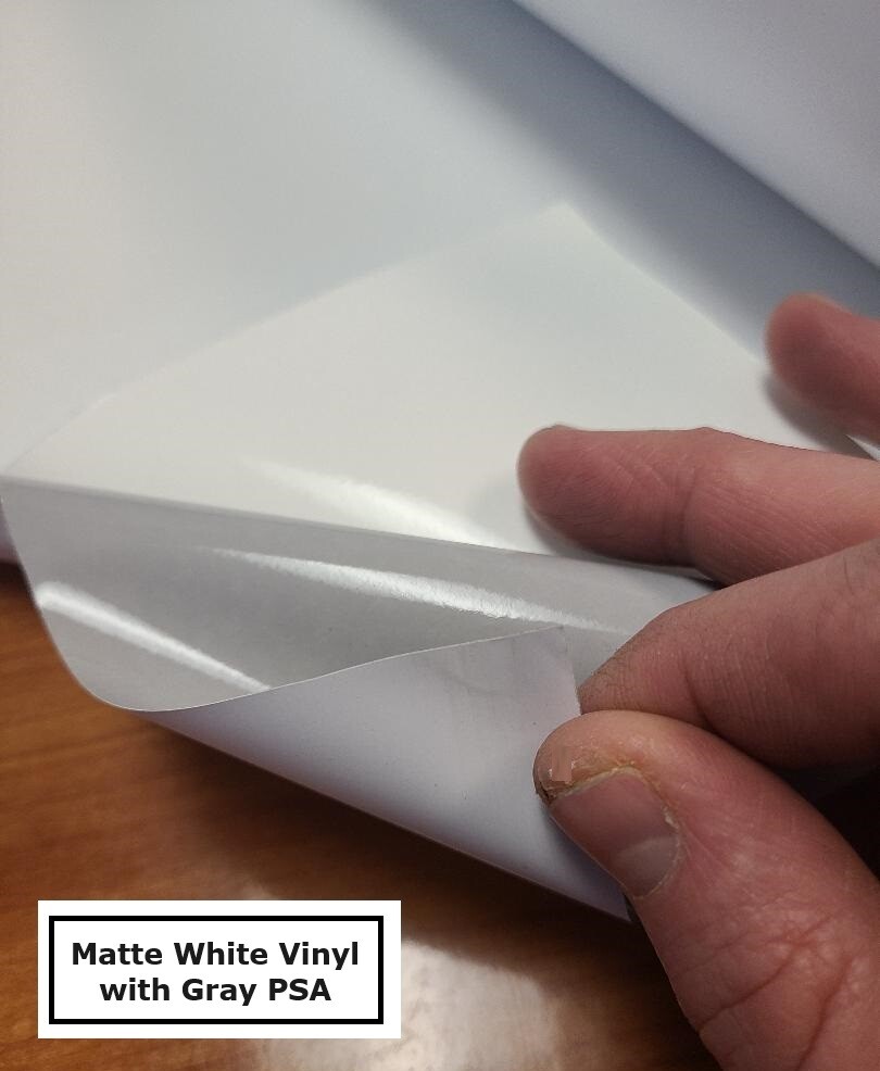 3.4mil Gloss & Matte White Vinyl Decal Sticker Gray-Back Permanent Adhesive