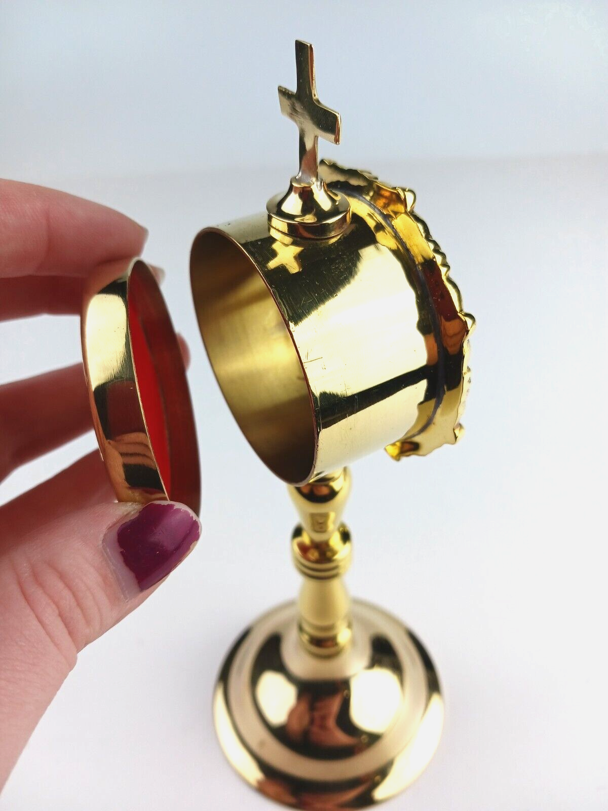 High Polished Brass Personal Reliquary for Catholic Church or Home Use 8 Inch