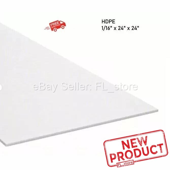 HDPE Plastic Sheet 1/16 x 24" L X 24"W High Density Polyethylene Off-White NEW