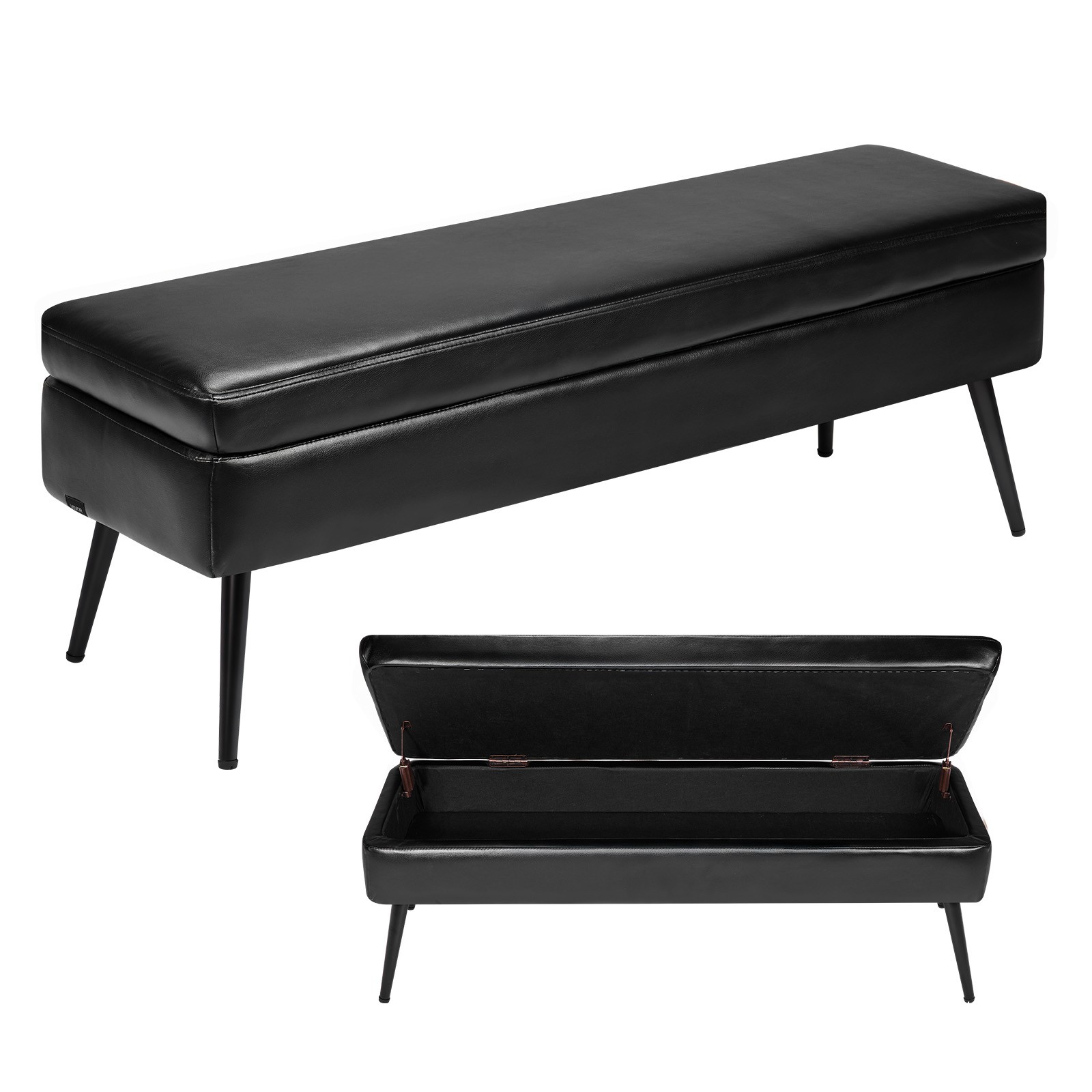 Uimoso PU Leather Storage Ottoman Bench Shoe Seat with Storage & Metal Leg Black
