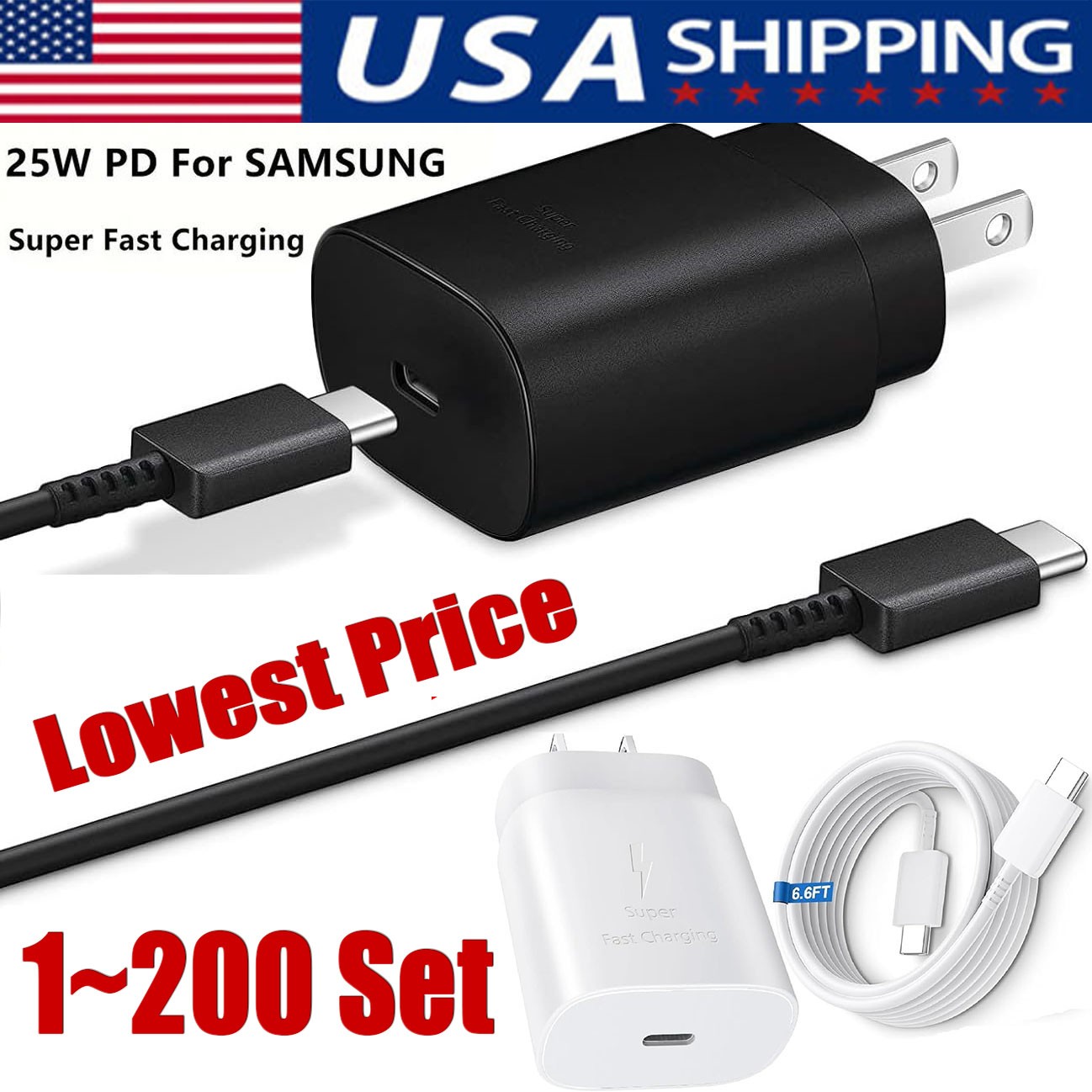 25w Type USB-C Fast Wall Charger+6FT Cable For Samsung Galaxy S20 S21 5G lot US