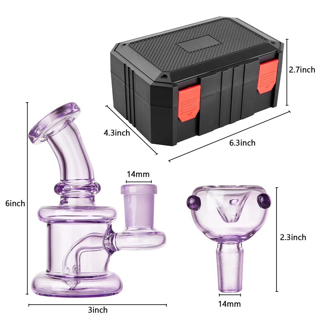 4.3" Mini Glass Bong Smoking Tobacco Glass Water Pipe with 14mm Bowl and Box