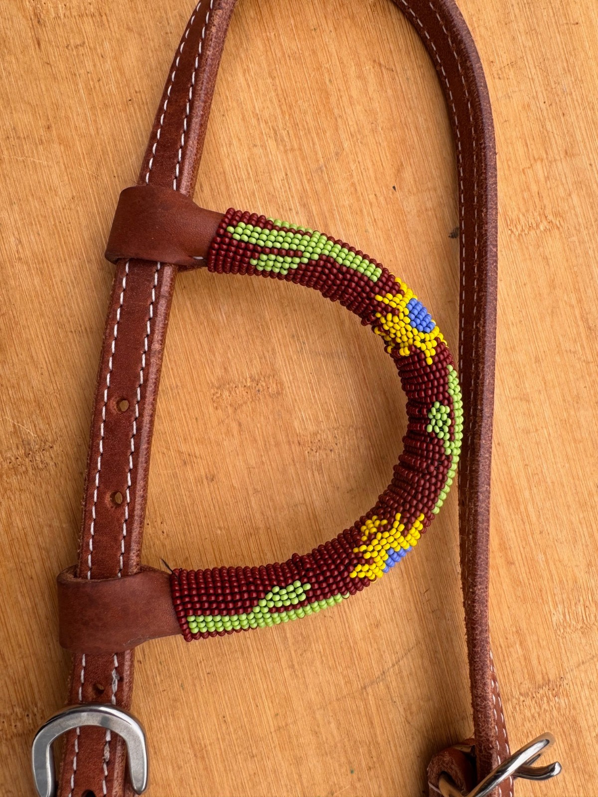 Beaded Cactus Beautiful One Ear Western Horse Headstall ~ SOFT Leather