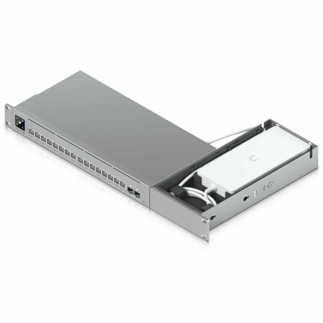 Rack Mount for UniFi USW-Pro-Max-16-PoE – 1U 19" with Right-Angle Tray for PSU