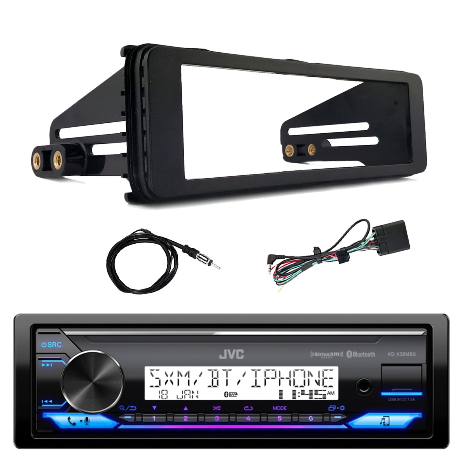JVC in-Dash Marine Bluetooth Receiver, Antenna, 98-2013 Harley Radio Install Kit
