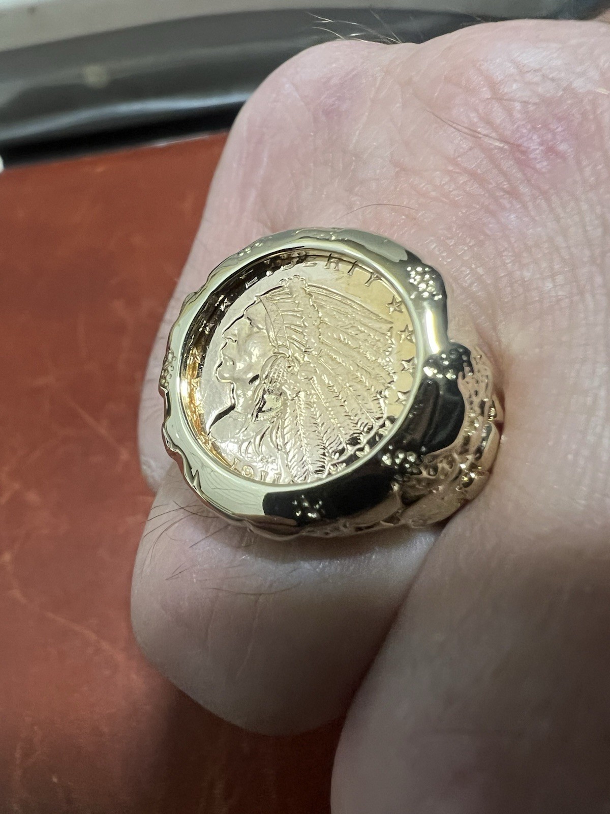 14k Yellow Gold Nugget Ring & 21.6 K Indian Head Coin Approximately 16-17 Grams!