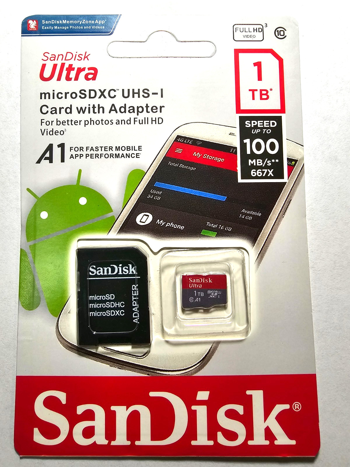 SanDisk Ultra 1TB Micro SD MicroSDXC A1 UHS-I Class 10 4K HD Memory Card