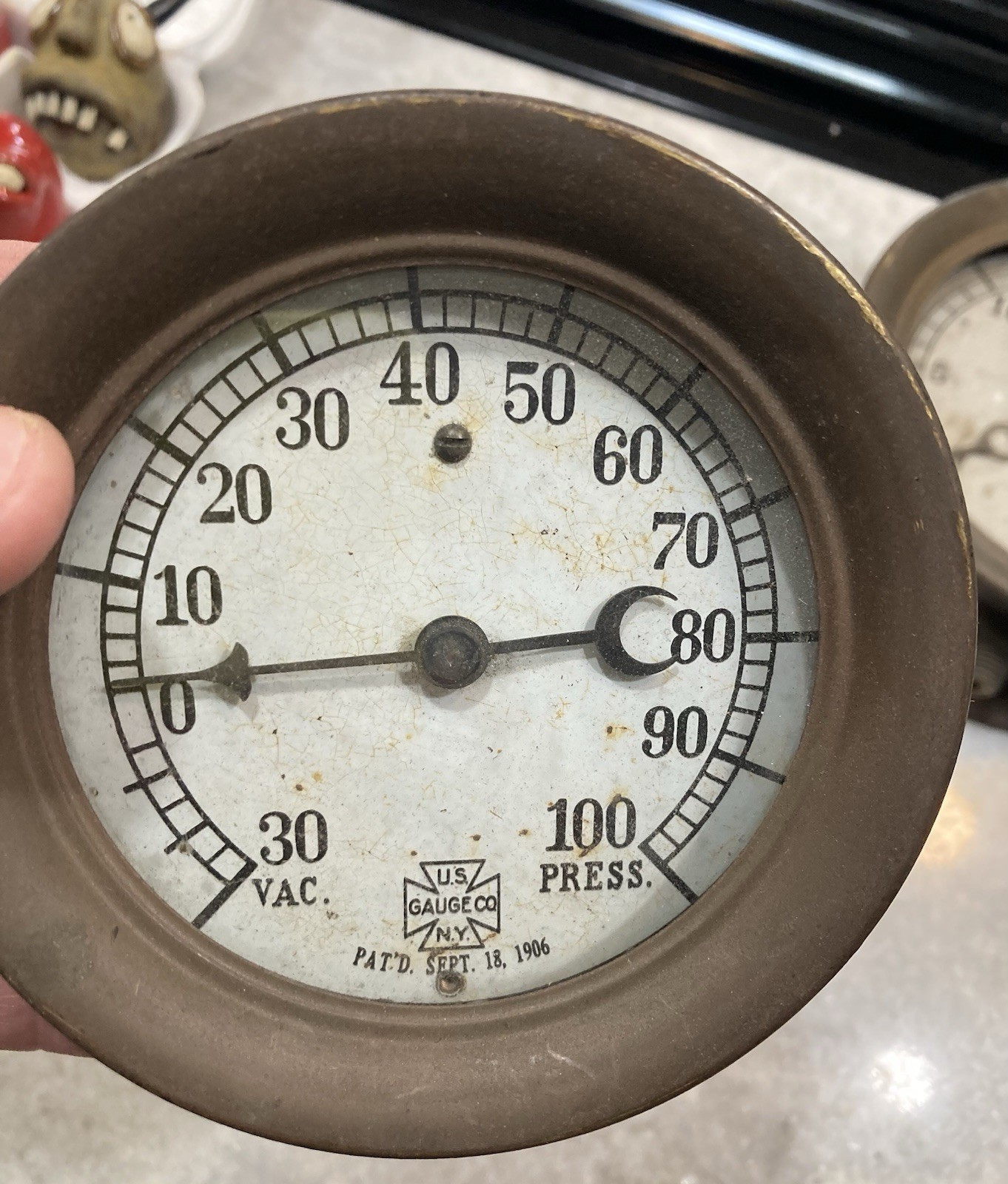 Original EARLY Vintage US GAUGE 4 1/2” WITTEMANN Steampunk Pressure BRASS Old