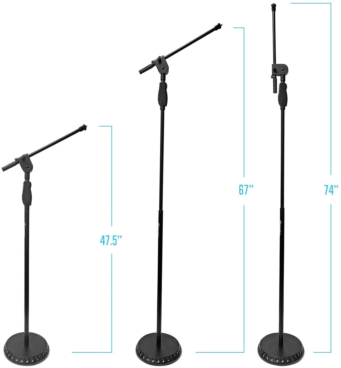 Quick Grip Height Adjustment Microphone Stand with Heavy Round Base and Boom