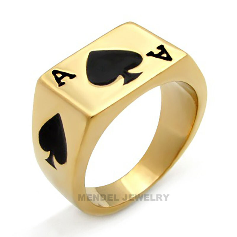 MENDEL Mens Biker Casino Lucky Poker Ring Jewelry Men Stainless Steel Size 7-15