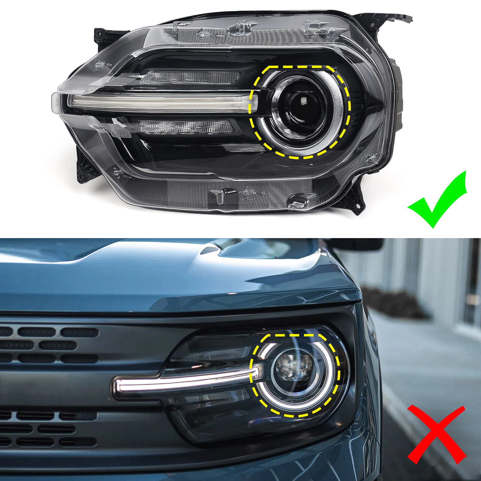 Pair For 2021-2023 Ford Bronco Sport Led Chrome Headlights Non-HALO Lamp LH+RH