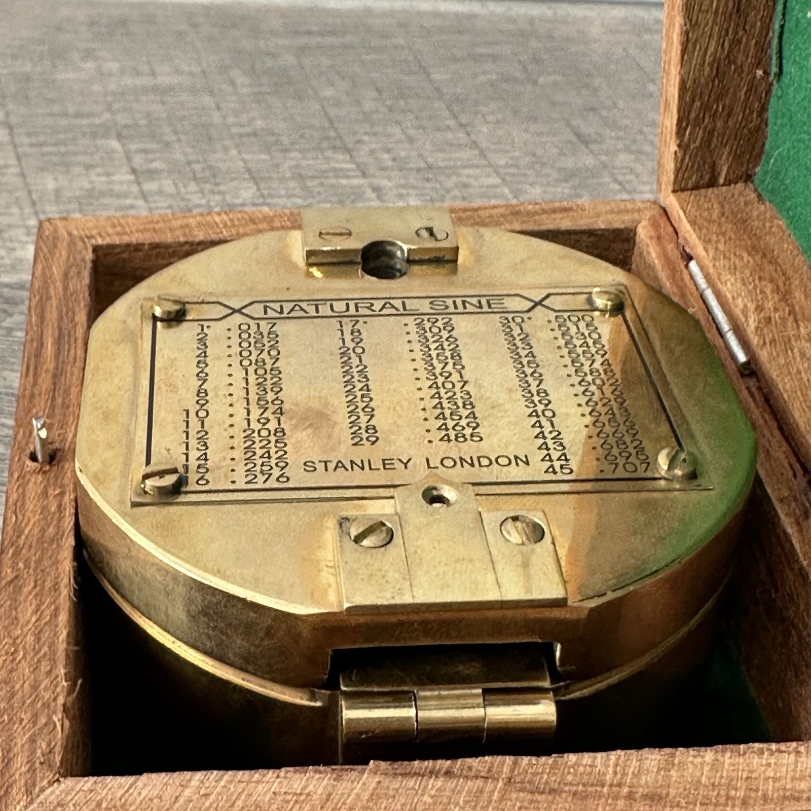 Vintage STANLEY LONDON Natural Sine Brass Compass & Wooden Box