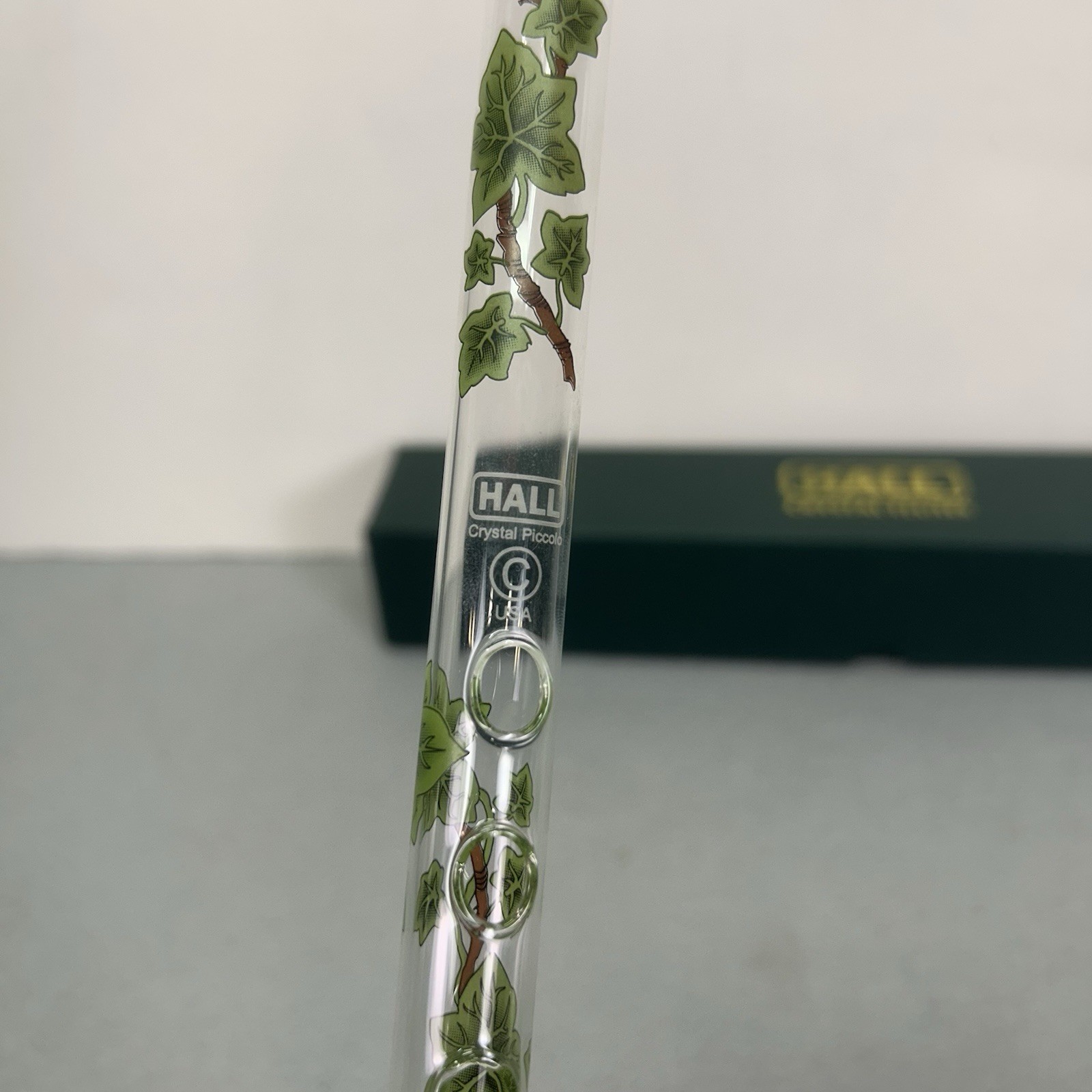 Hall Crystal Flute Piccolo in C Green Ivy With Box Glass Wind Instrument 12.5”