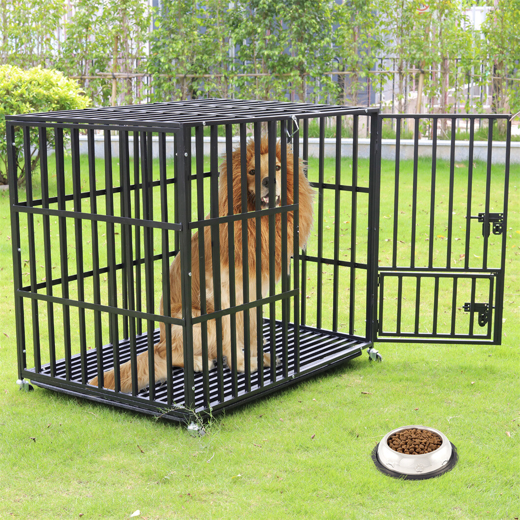 Chew-resistant Heavy Duty Metal Dog Cage Kennel Pet Crate Wheels Indoor Outdoor