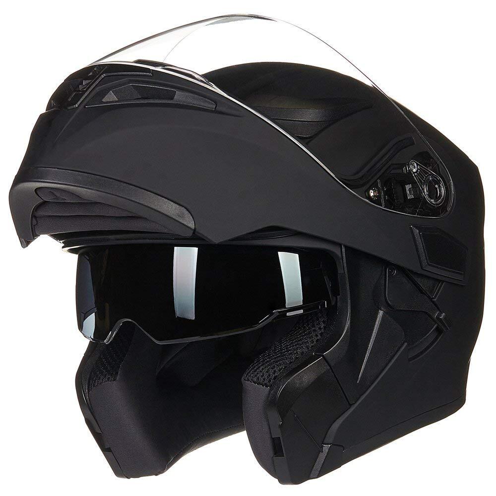 ILM Used Black Flip up Modular Full Face Motorcycle Helmet Dual Visor LED DOT