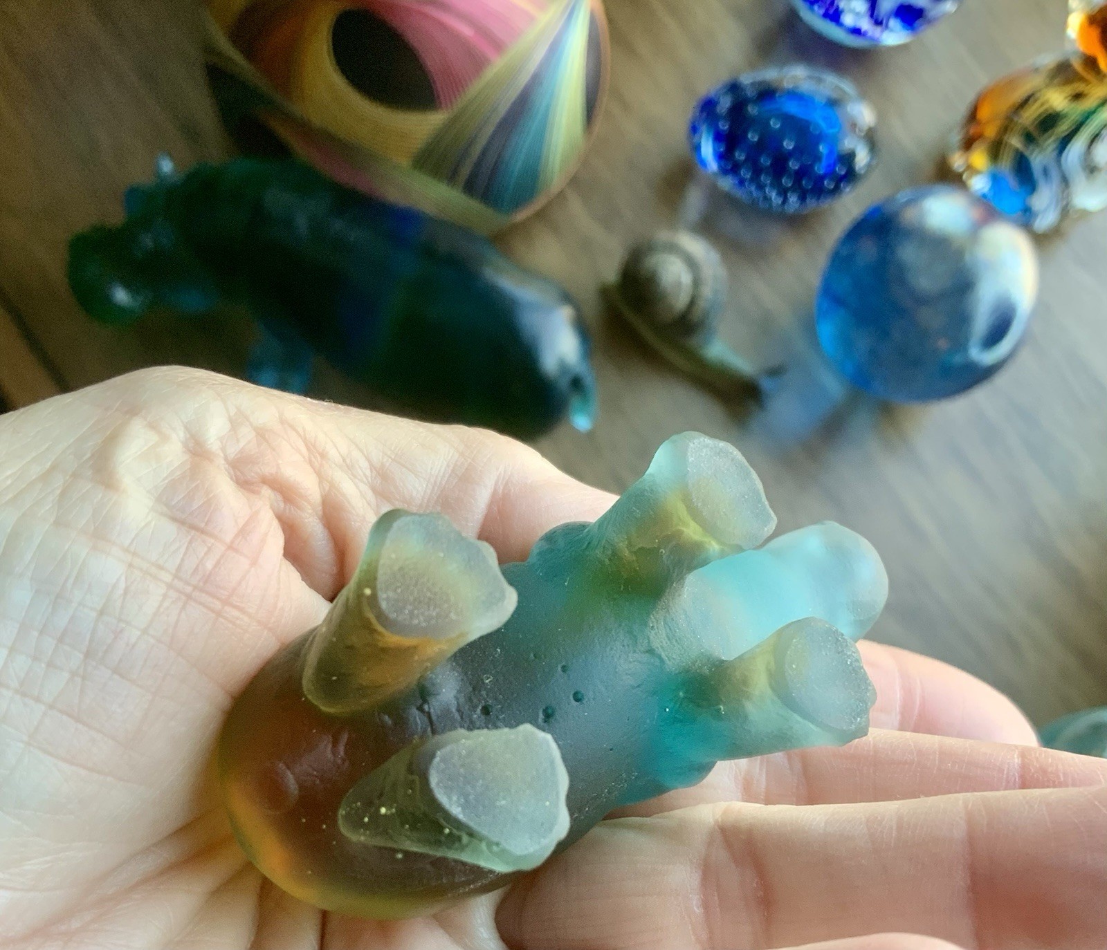 Signed Daum France Pâte de Verre Blue Hippo Art Glass Sculpture Crystal