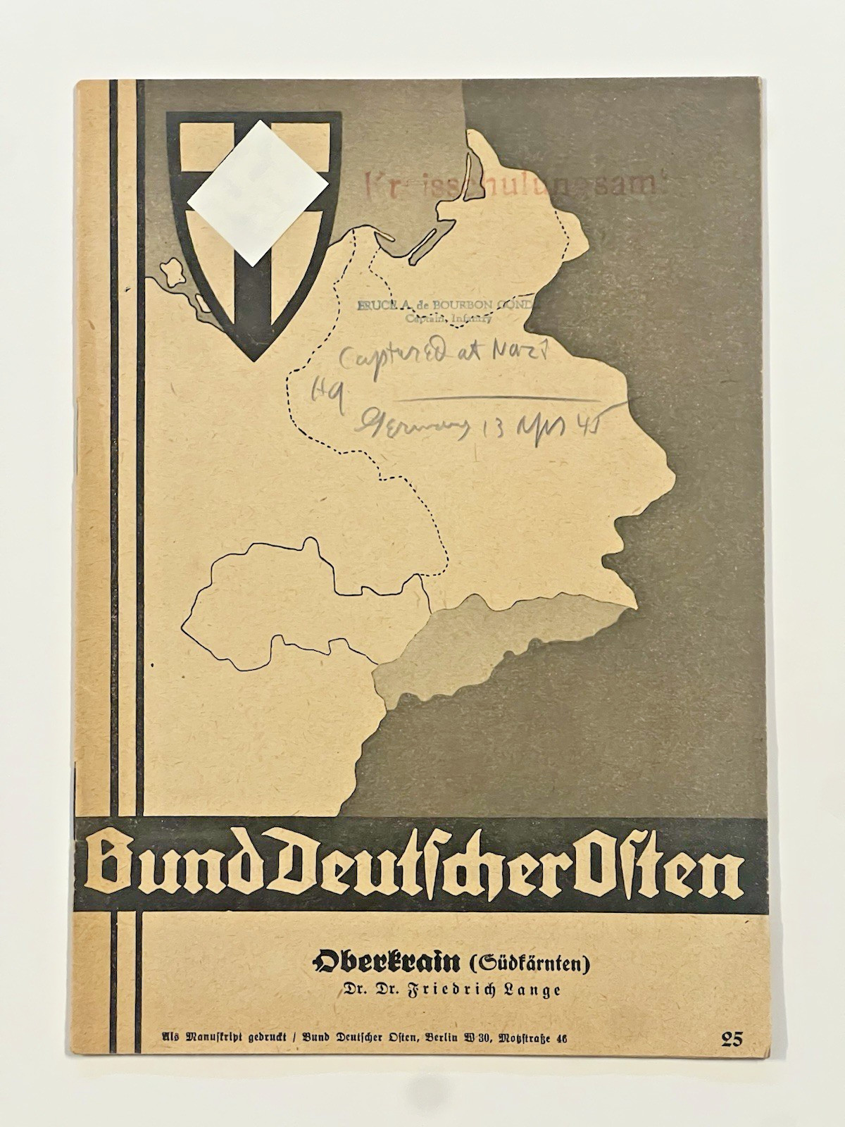 RARE PAMPHLET "Bund Deutscher Osten (League of the German East)"; Captured 1945