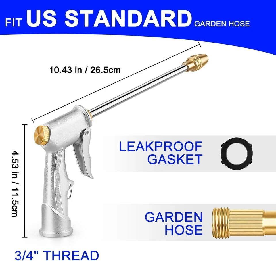 Garden Hose Nozzle High Pressure Metal Heavy Duty Water Hose Nozzle Sprayer Head