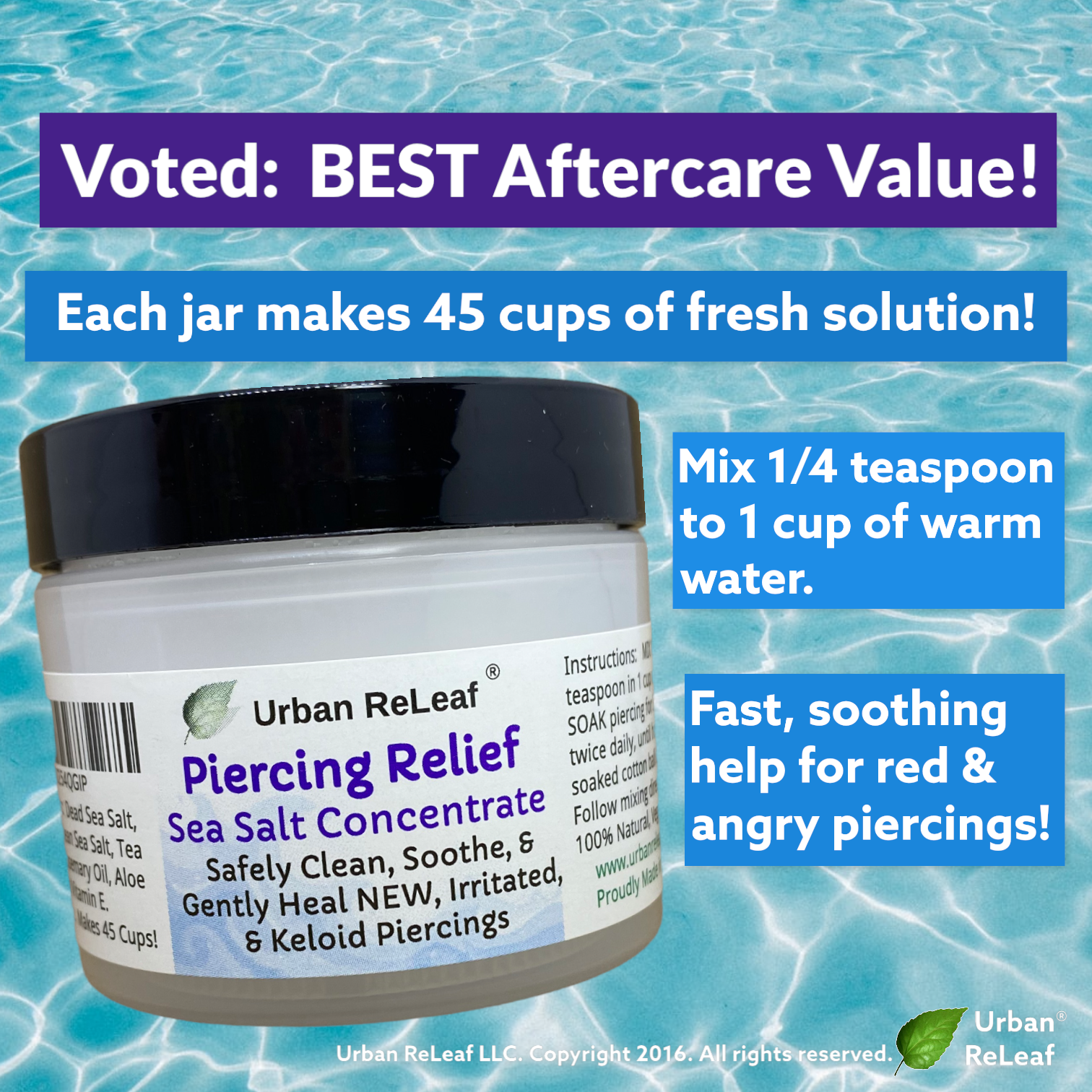 Urban ReLeaf Piercing Relief Sea Salt Concentrate Jar! Red Keloid Bump Heal Fast