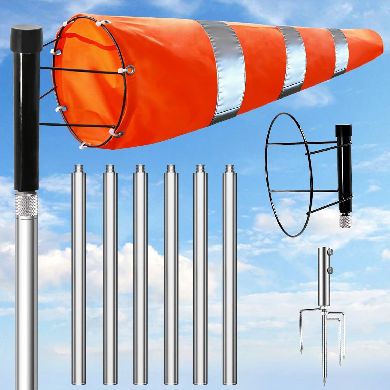 Airport Windsock Kit, 8 in x 36 in Aviation Grade Wind Sock Pole Kit with Swivel