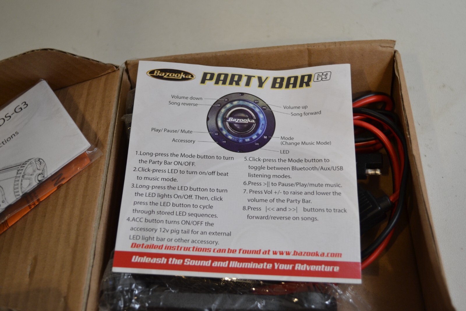 Bazooka Party Bar Accessories -Manual, Remote, Wiring, Mounting Legs Model 0172
