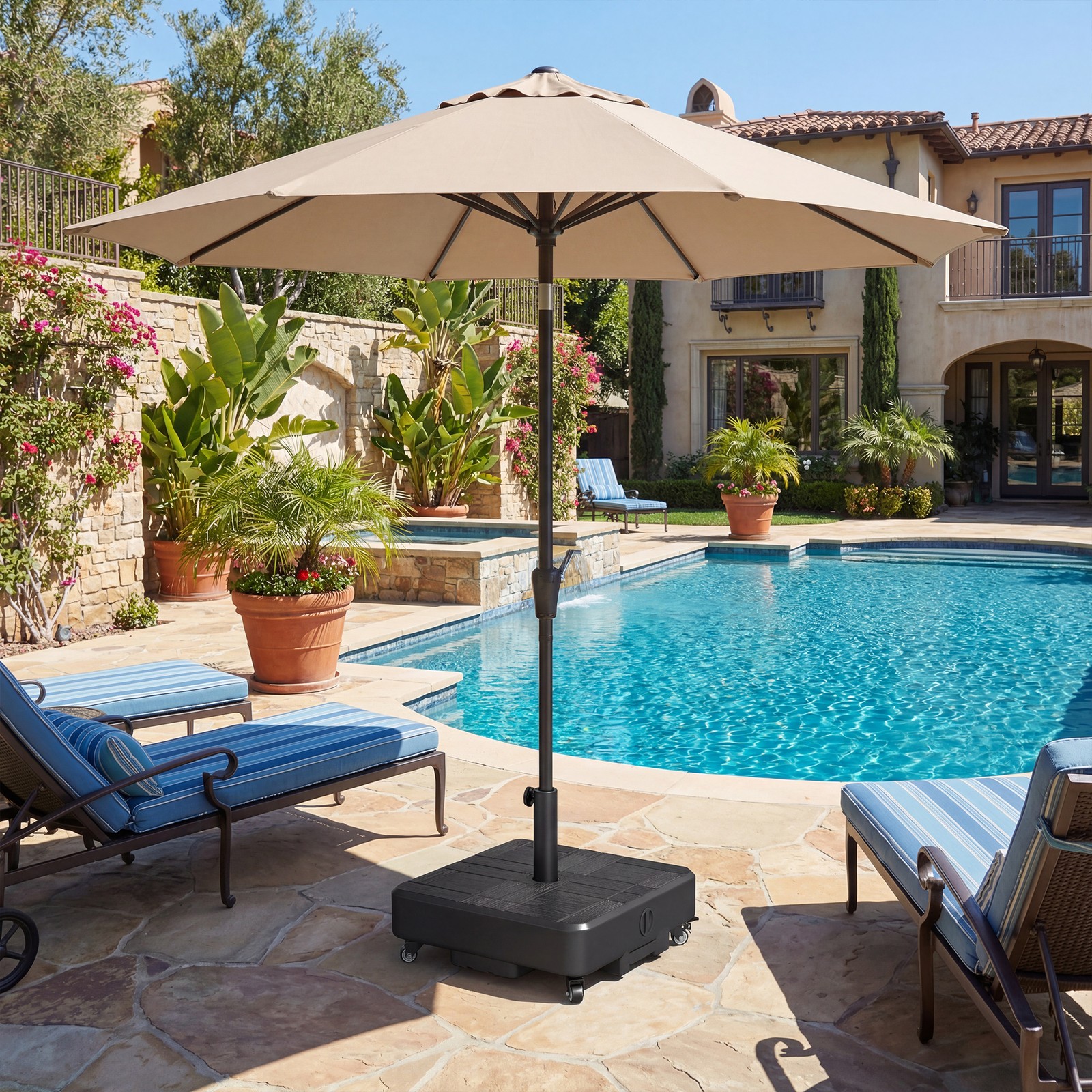 Patio Umbrella Base with Wheels, Heavy Duty Outdoor Umbrella Stand Holder