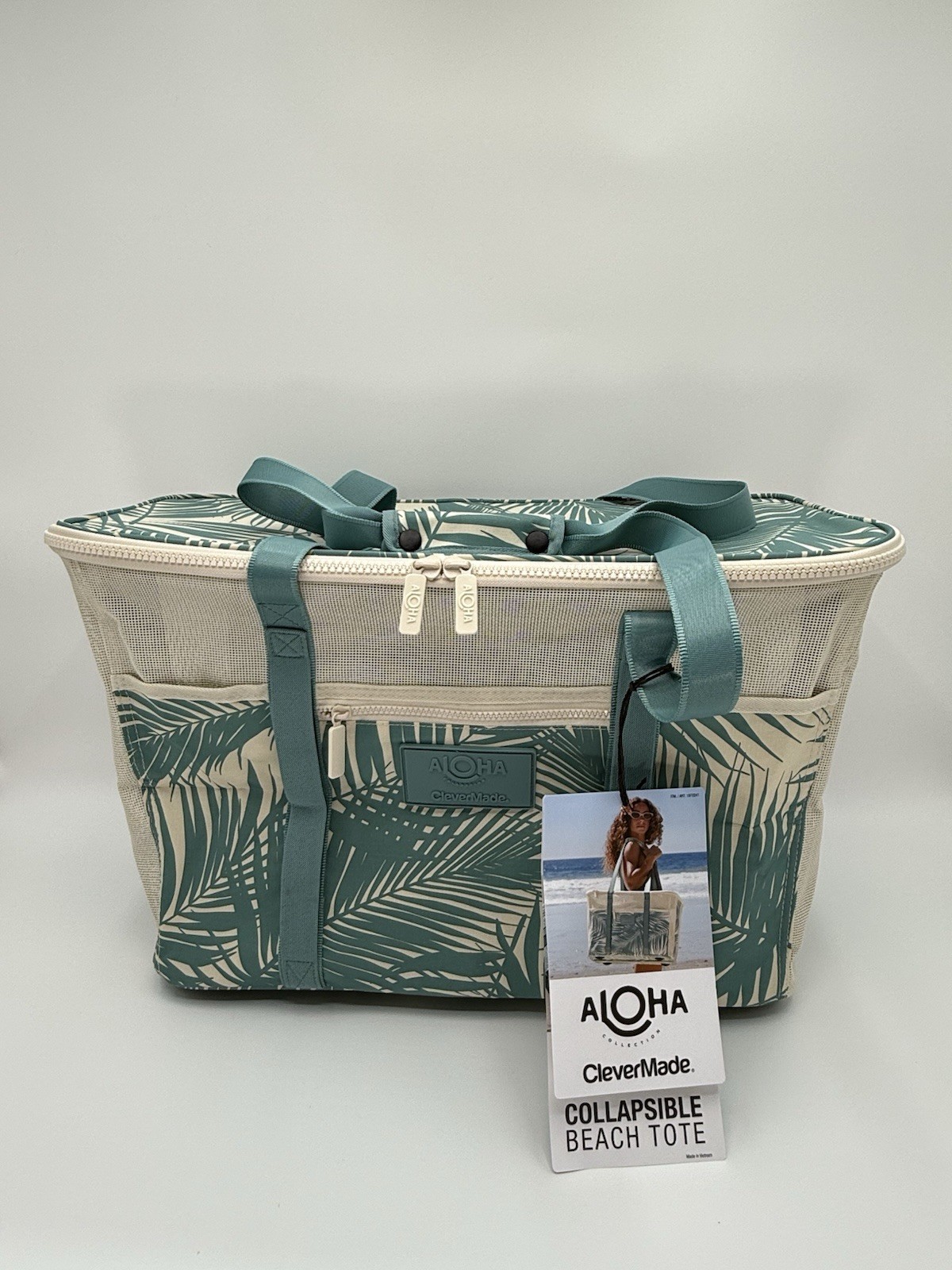 Aloha Collection CleverMade Costco Collapsible Beach Tote Bag - Floral Green