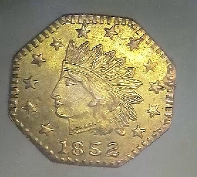 Mint State 1852 California Gold Octagonal Token w/ Rev Residue, Indian Wreath 4b