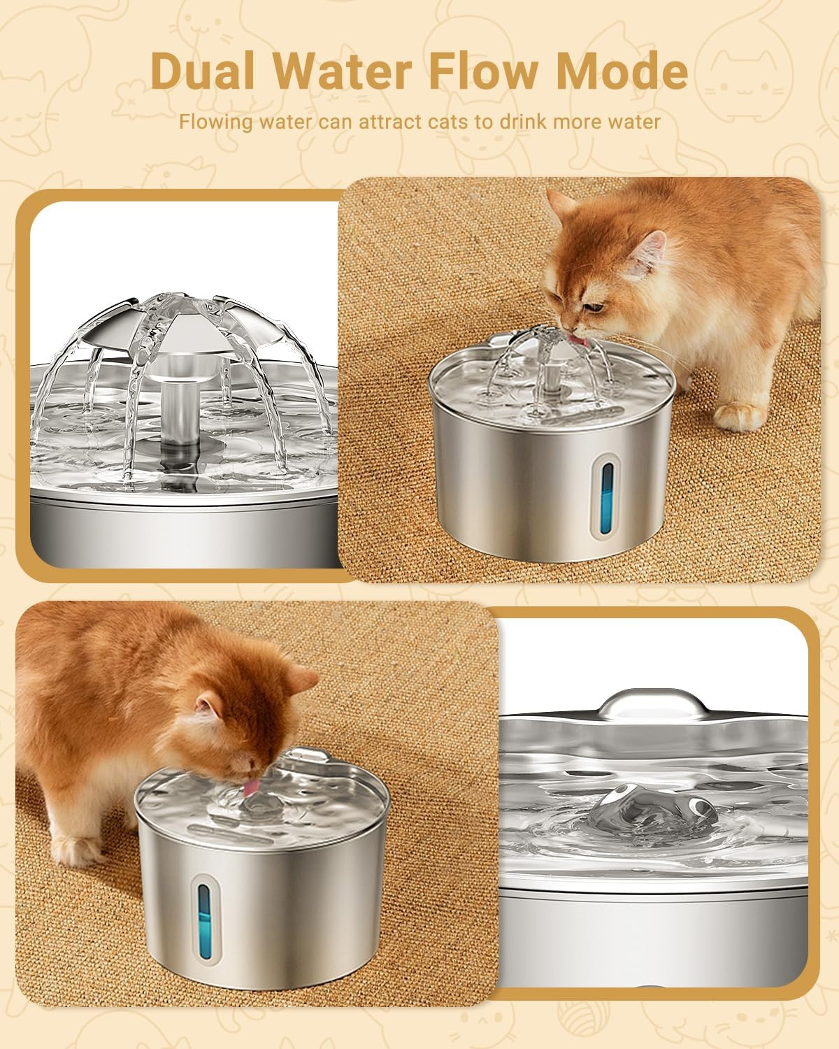 Cat Water Fountain Stainless Steel - 74oz/2.2L Pet Gift Dog Water Dispenser Auto