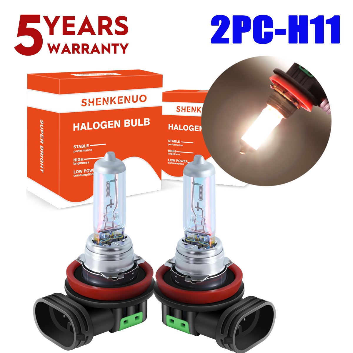 2X H11 Halogen Headlight Super Bright Bulbs Warm White High/Low Beam Replacement