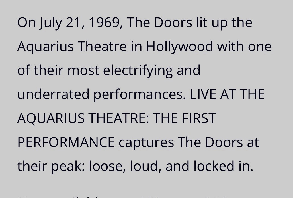 1969 THE DOORS AQUARIUS THEATRE HOLLYWOOD CONCERT TICKET STUB LIVE RECORDING DAY