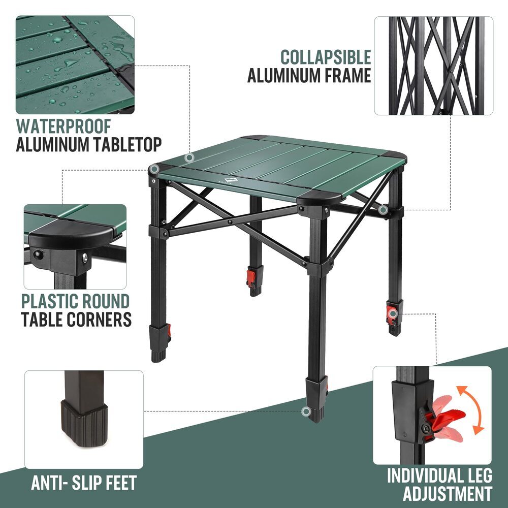 VILLEY Medium Folding Camping Square Table Adjustable Aluminum Table w/Carry Bag