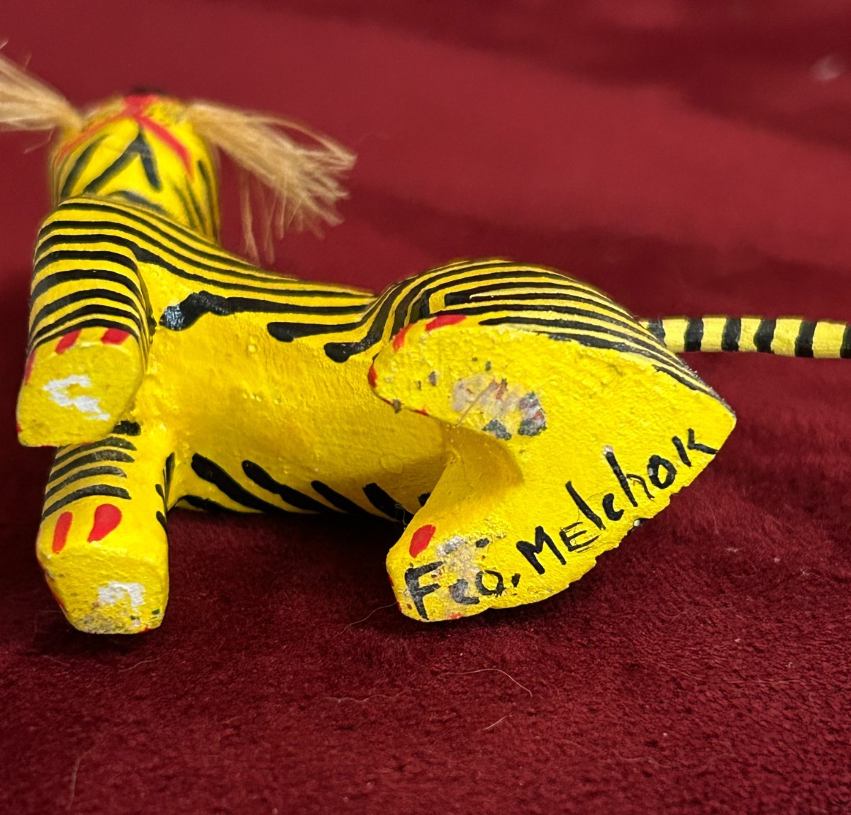 VTG Francisco Melchor Hand Carved Wood Yellow Cat or Tiger Folk Figurine Mexico