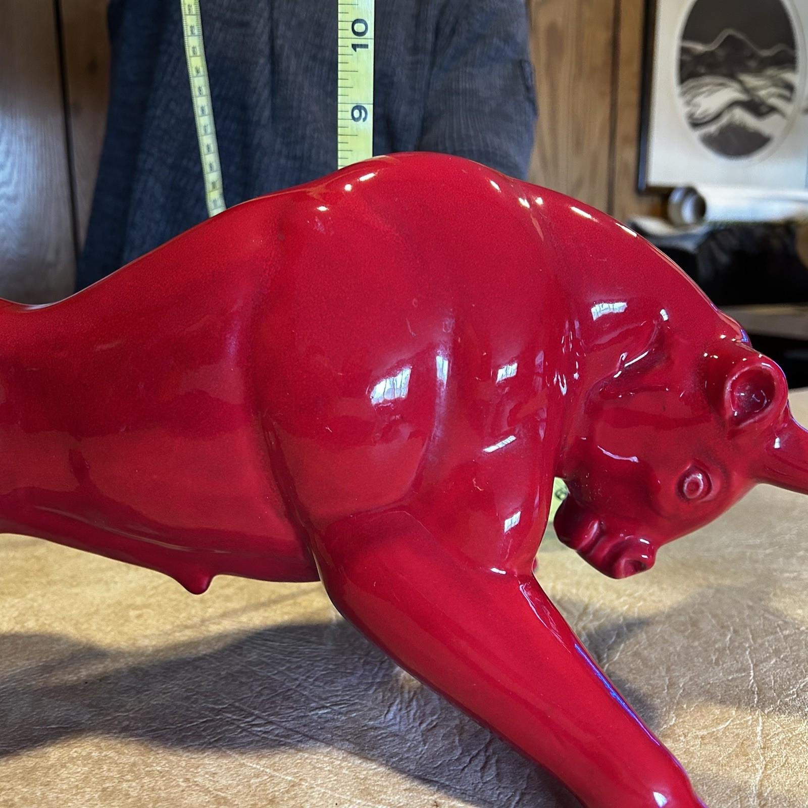 Vintage MCM Royal Haeger Red Glazed Charging Bull Sculpture Ceramic Pottery 18.5
