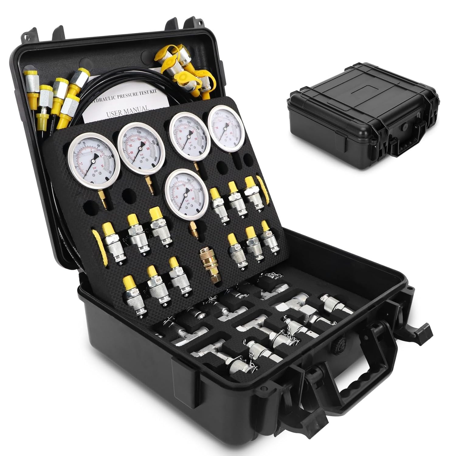 60Mpa Hydraulic Pressure Test Kit 5 Gauges 13 Couplings 14 Tee Connectors 5 Hose