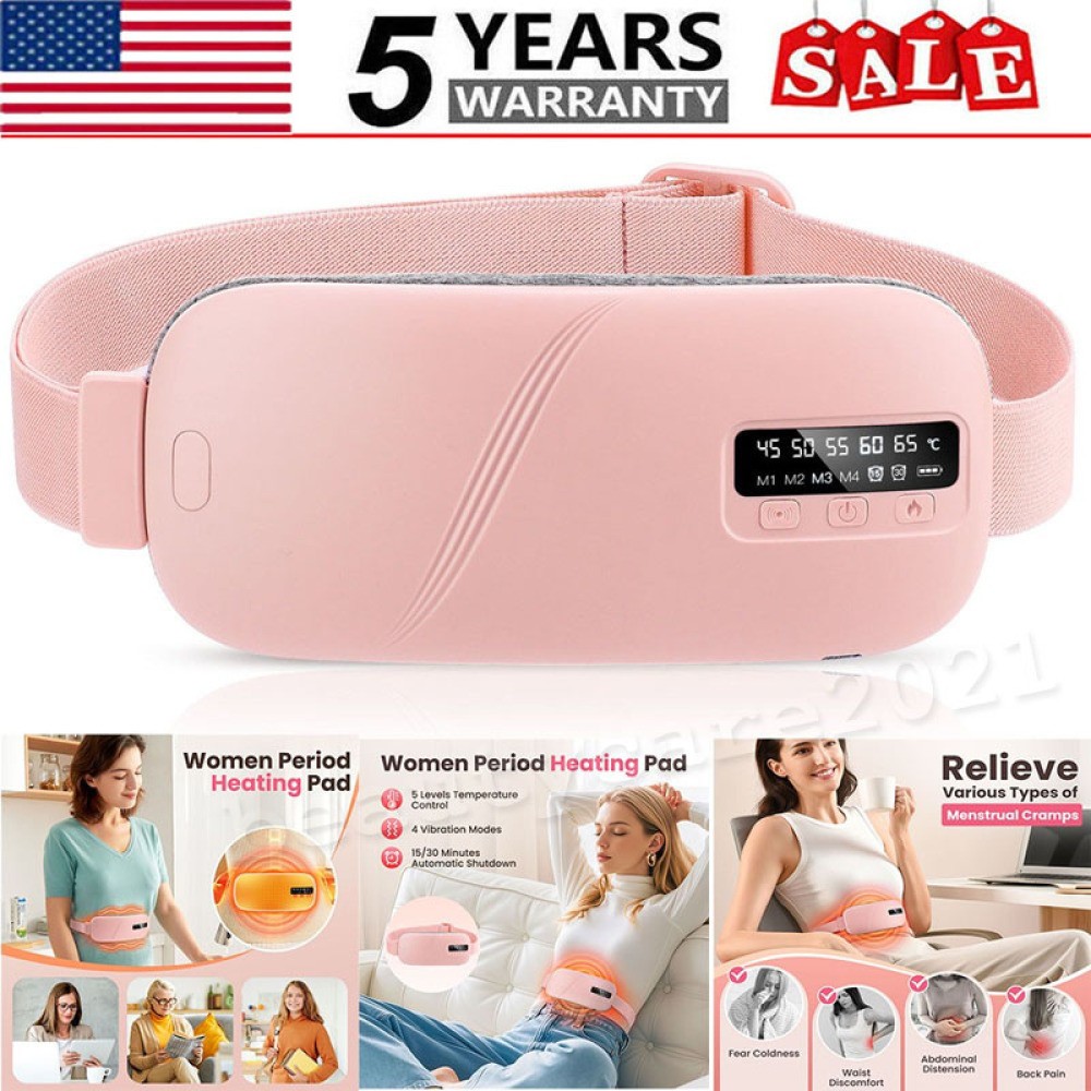 Electric Heating Menstrual Vibration Pad Belt For Period Pain Relief Cramps USB