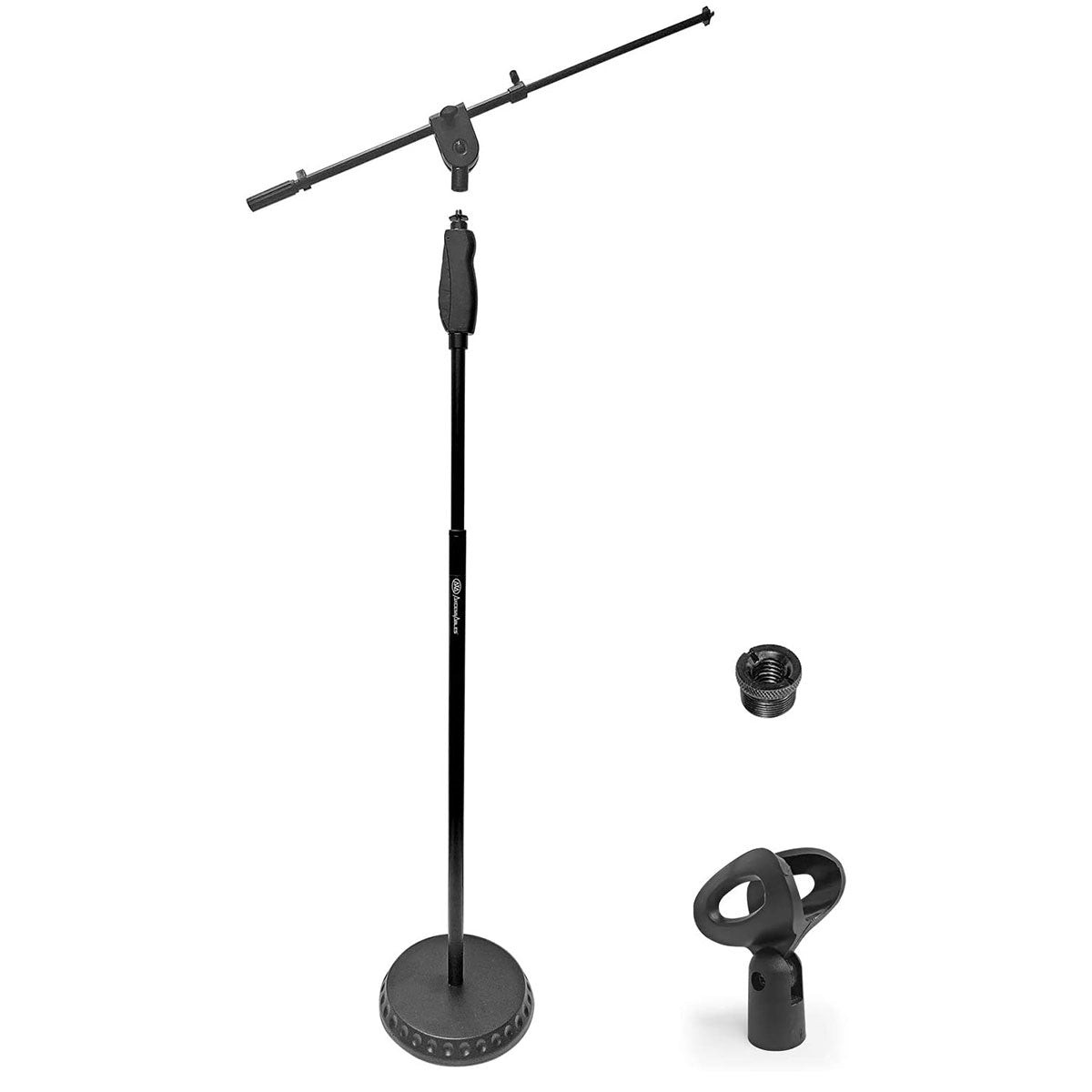 Quick Grip Height Adjustment Microphone Stand with Heavy Round Base and Boom