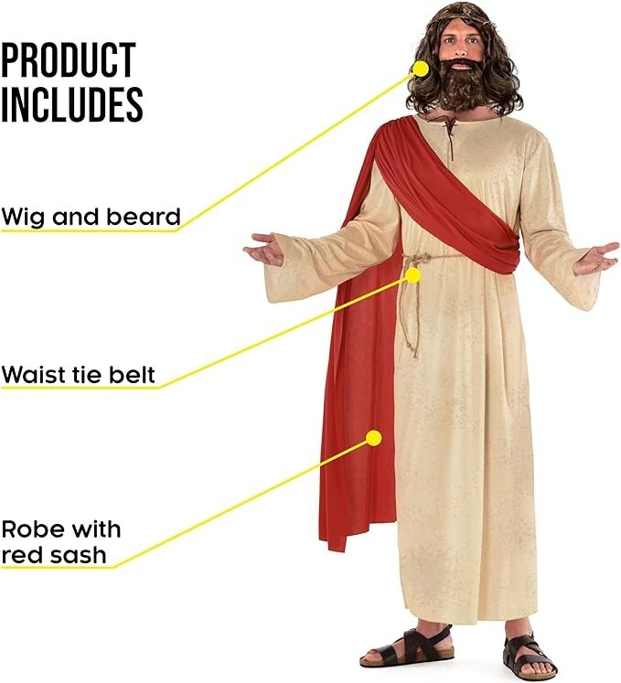 Men`s Jesus Costume Adult Christ Robe + Wig Beard Religious Biblical Outfit