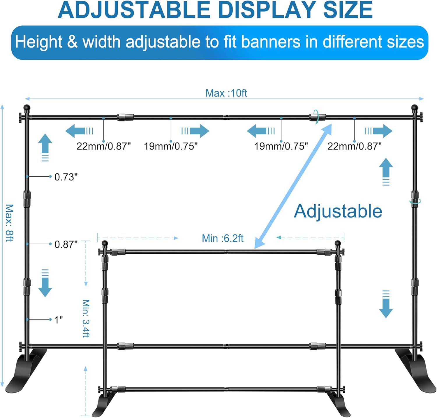 8x10 ft Banner Stand Heavy-Duty Backdrop Stand Telescopic Adjustable Repeat Step