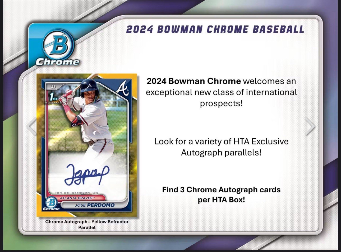 2024 BOWMAN CHROME BASEBALL HOBBY HTA BOX - 3 Autos Per Box! Fresh From Case!