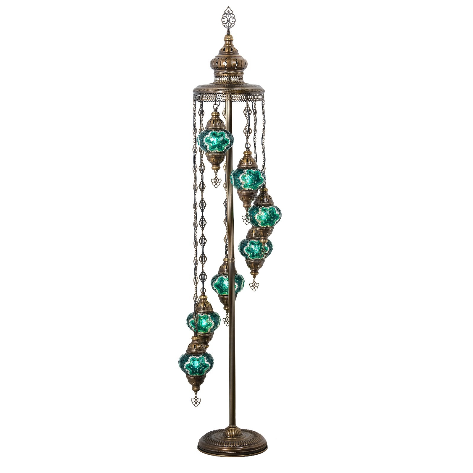 Turkish Mosaic Floor Lamp 7 Globes – 63” Tall Handmade Lamp with Bulbs Included